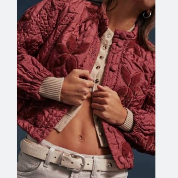 Free People quinn quilted patchwork jacket in marsala - Picture 6 of 12